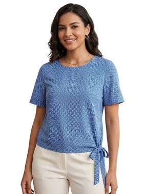 Michael Kors Women’s Size L Round Neck Flutter Sleeve Blouse Grecian Blue Linen